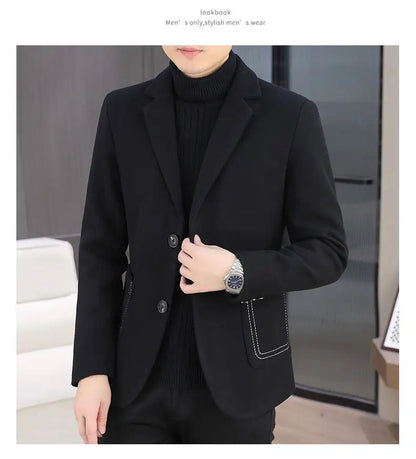 Blazer Men Fashion, Business Gentleman, Groom, Professional Gentleman, Fitted, Casual, Woolen and Cotton Dress, High-end Blazer