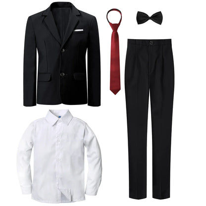 Boys Suit Kids Wedding Tuxedo Easter Birthday Party Gift Formal Perform Outfit Set Pants + Blazer + Dress Shirt + Necktie 4PCS