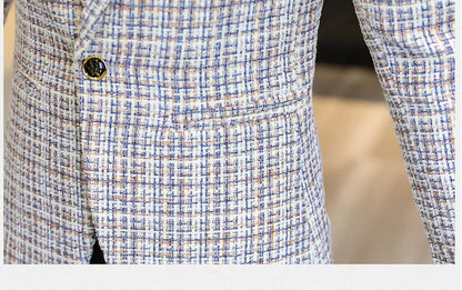 Korean Fashion Woven Suit Jacket for Men Autumn Slim Fit Casual Men Blazers Street Wear Social Business Dress Coats Men Clothing