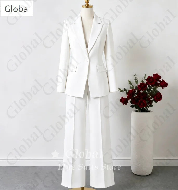Lemon Yellow Women Suits 2 Piece Jacket Pants Sets Single Button Business Fashion Party Blazer Wide Leg Trouser Customized