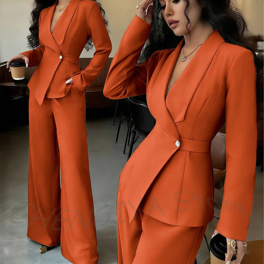 Elegant Office Lady Professional Suit Two Pieces Classic Shawl Lapel Single Button Outfit High Quality Women's Tailored Set