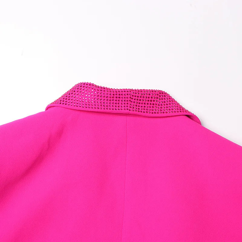 Spring Autumn New Women Blazer Turn-down Collar Studded Diamonds Single Button Cuff Spliced Feather Luxury Ins Coat HK16316