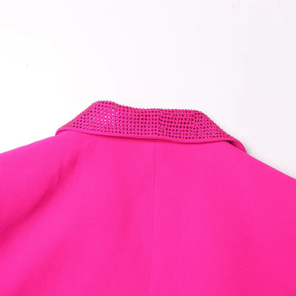 Spring Autumn New Women Blazer Turn-down Collar Studded Diamonds Single Button Cuff Spliced Feather Luxury Ins Coat HK16316