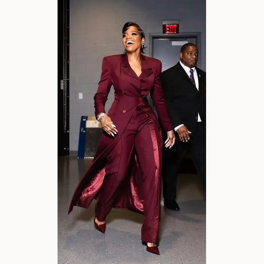 Red Women's Suits Modern Fashion Crossed Double-breasted Peak Lapel Two Pieces (Jacket+Pants)Formal Evening Party&Banquet Set
