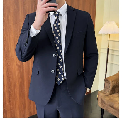 Men's 2-Piece Suit Blazer and Pants Solid Color Smart Casual Business Wedding