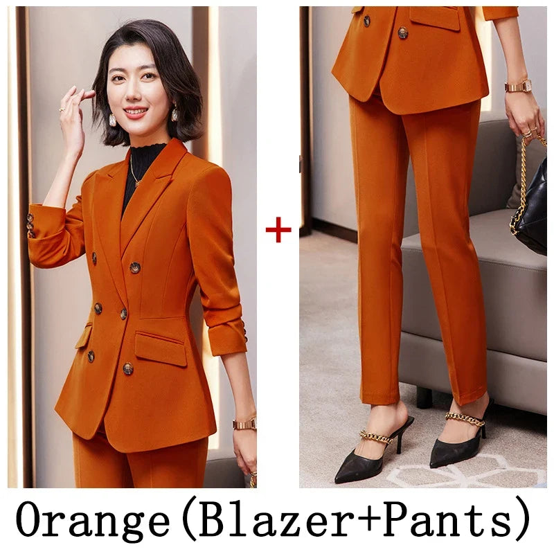 High Quality Fabric Formal Uniform Designs Pantsuits Women Business Work Wear Blazers Trousers Set Autumn Winter Professional