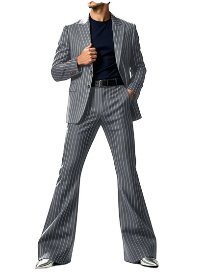 Men's Suit 2-Piece Slim Fit Pinstripe Blazer & High Waist Flared Pants for Business Casual and Formal Occasions