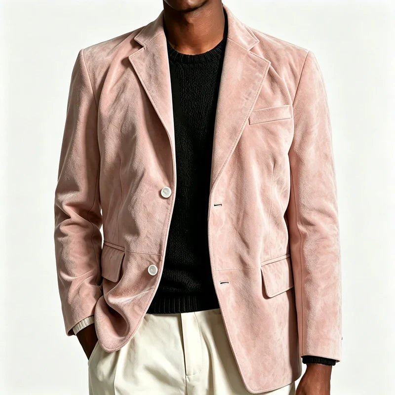 Men's Faux Suede Blazer – Retro Notched Lapel Single-Breasted Jacket for Wedding, Business & Daily Wear