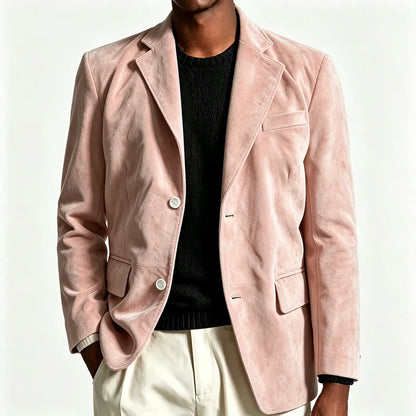 Men's Faux Suede Blazer – Retro Notched Lapel Single-Breasted Jacket for Wedding, Business & Daily Wear