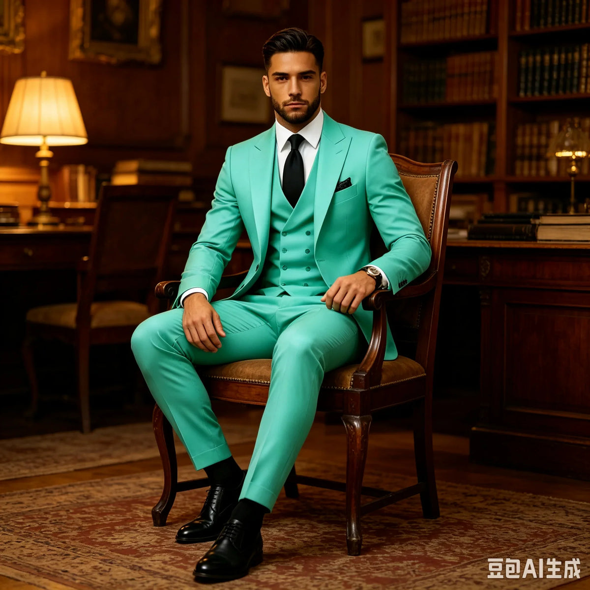 Slim Fit Green Business Mens Suits with Peaked Lapel Wedding Tuxedo Fashion Groom Outfit Jacket Vest Pants Set for Prom Party