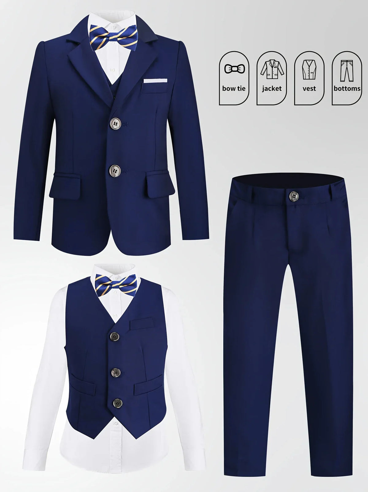 Boys Pink Spring 4Pieces/Set Blazer Vest Pants Bowtie Wedding Dress Kids Formal Photography Suit Children Performance Costume