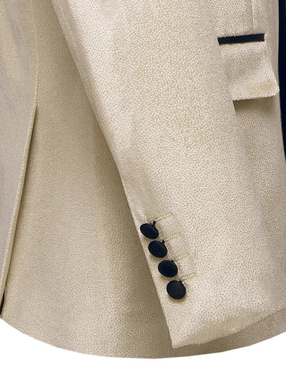Glitter Textured Men Tuxedo Jacket, Champagne Solid Jacquard Satin Shawl Lapel Slim Blazer for Formal Occasions