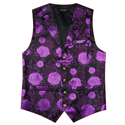 Men's Jacquard Floral Vest – Notched Lapel Waistcoat with Bowtie for Wedding & Formal Events