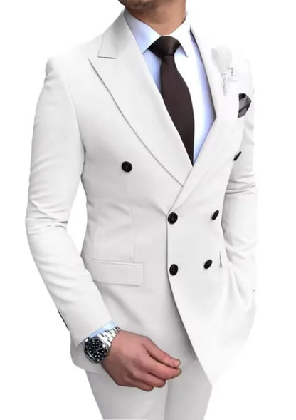 Formal Men's Suits 2 Pieces Jacket Pants Handsome Peak LapelDouble Breasted Suit Set For Men Groom Tuxedo Party Prom Hot Sale