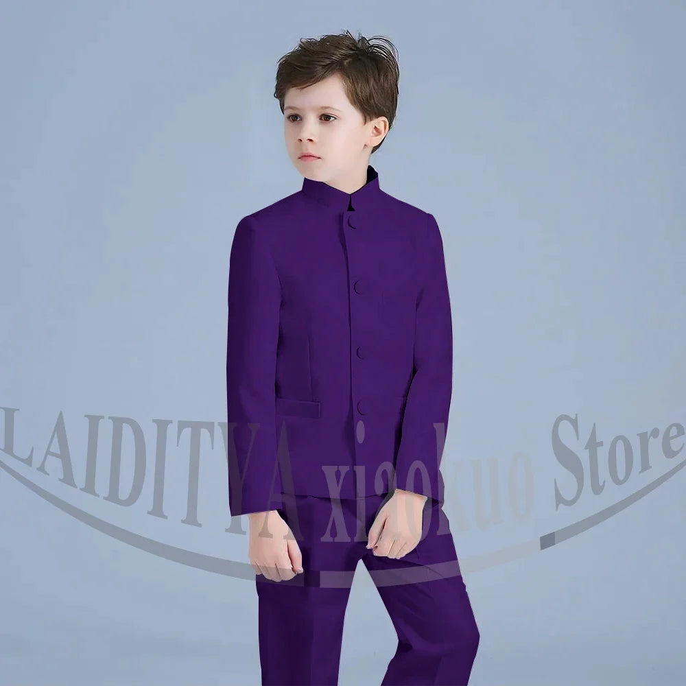 Boy Suits Fashion Stand Collar Single Breasted Outfits 2 Piece Formal Party Tuxedo Daily Casual Slim Children's Clothing