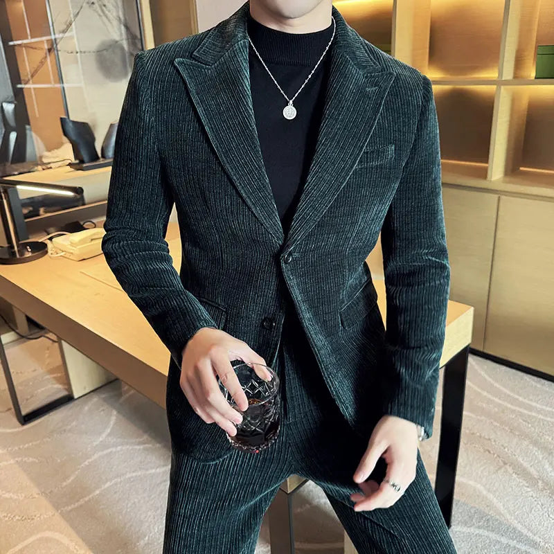 Winter Chenille Velvet Suit Jacket for Men Slim Fit Casual Business Formal Jacket Wedding Groom Social Office Blazer Masculino