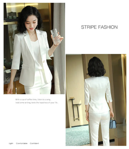 High-end Premium Women's Blazer Pant Two Piece Office Suit 2022 Spring New Elegant Temperament Female Jacket Casual Ninth Pants