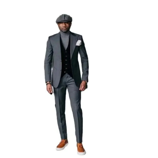 Luxury Grey Men's Suits Single Breasted Peak Lapel Elegant Outfits 3 Piece Jacket Pants Black Vest Ropa Hombre Blazer Masculino