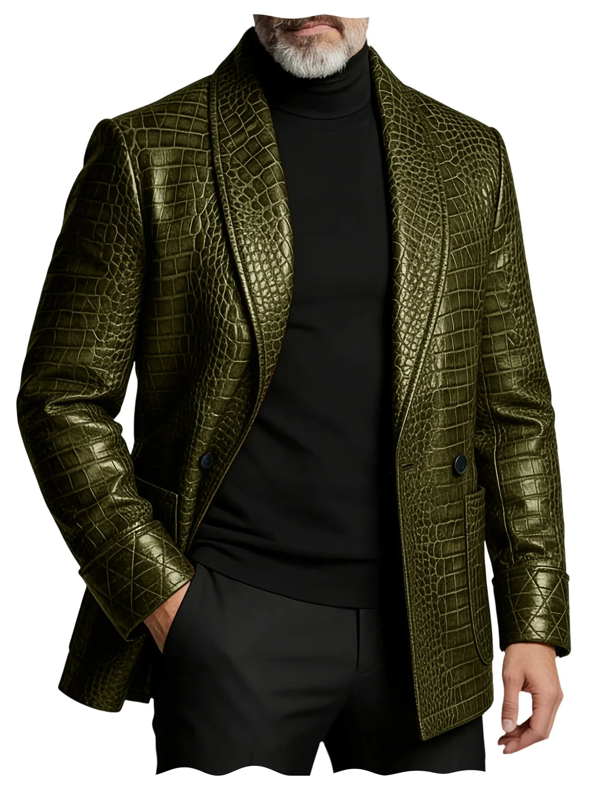 Men's Crocodile Embossed Leather Blazer Double Breasted Business Casual Brown Jacket Office Wear Formal Plus Size  Suit Coat