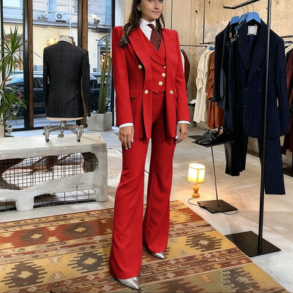 Elegant Women's Pink Double Breasted 3Piece Suit Autumn New Blazer+Vest+Pant Sets Formal Office Evening Party Outerwears