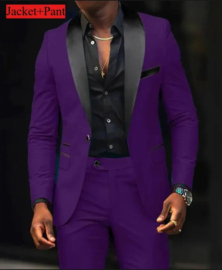 Men Formal Slim Fit Tuxedo Prom Suit Male Groom Wedding Blazers High Quality Groomsman Luxury Dress Business Banquet Party Suit