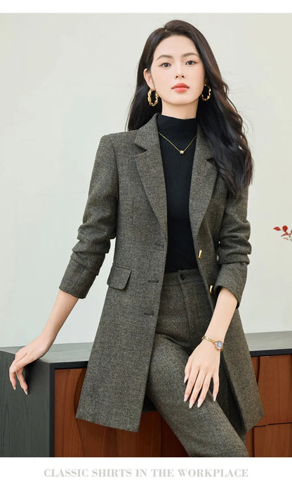High End Windbreaker Coat Professional Suit Female Autumn Winter Formal Ladies Lengthen Business Suits Women Work Office Uniform