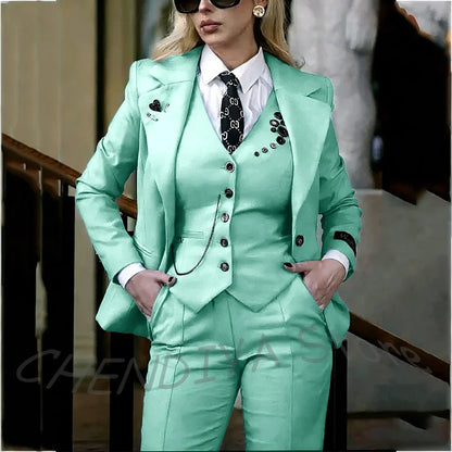 Modish Notched Lapel Women Suit Slim Fitted Solid Costume Custom Made Professional Single Breasted Lady Sets Full Outfits