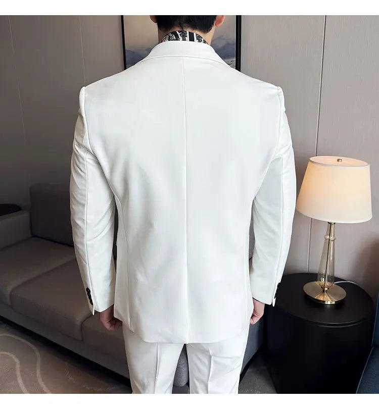 Scarf With Design Double Collar Suit Men's Business Casual Groom Wedding Slim Fit Suit Tuxedo 3-piece Set (Jacket+Vest+Pant)