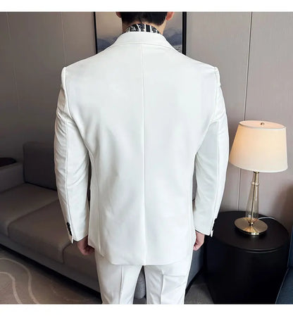 Scarf With Design Double Collar Suit Men's Business Casual Groom Wedding Slim Fit Suit Tuxedo 3-piece Set (Jacket+Vest+Pant)