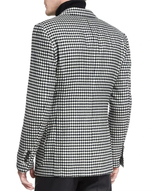 Men's Plaid Blazer Slim Fit Single Breasted Suit Jacket for Business & Casual Wear – Grey