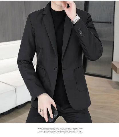 Blazer Men's Business Gentleman Wedding Fashion Best Man Solid Color Slim Fit Casual Mink Velvet with Cotton Thickened Blazer