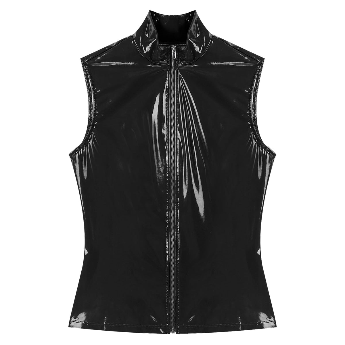Adults Wet Look Sleeveless Waistcoat Women Fashion Zipper Vest Patent Leather Tops Vests Nightclub Clubwear Clubbing Costume