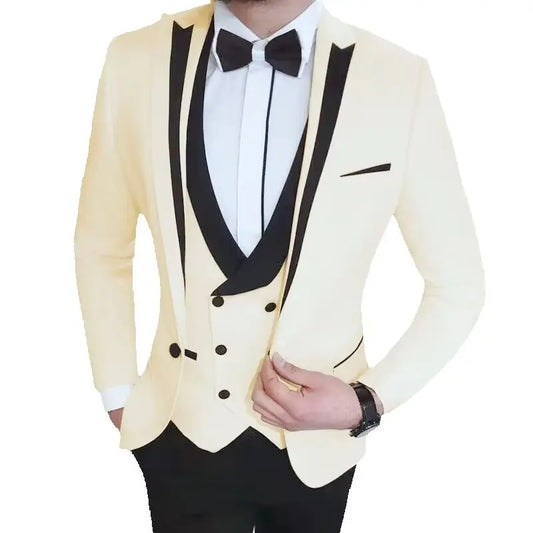 Men's 3 Piece Formal Suit Wedding Groom Tuxedo Slim Fit Peak Lapel Multi-Color