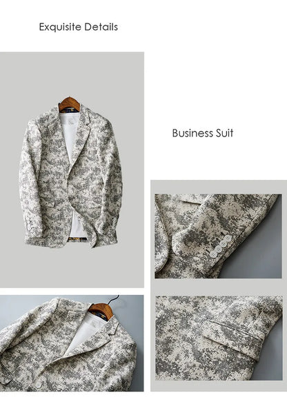 Men's Floral Jacquard Blazer Slim Suit Jacket Male Business Casual Coat Fashion Men Wedding Party Tuxedo Dress Blazers  Fit Tops