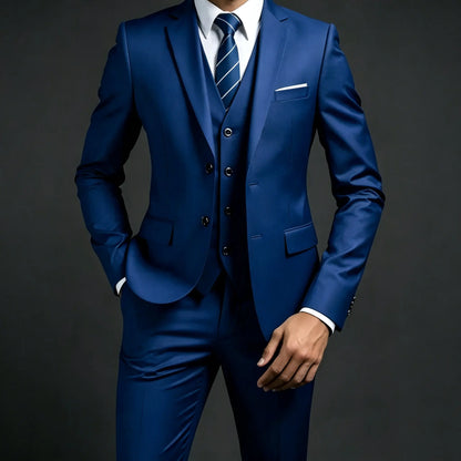 Costume de mariage décontracté (Blazer + Gilet + Pantalon) pour homme - Style britannique, élégant, uni, pour affaires, banquet, cérémonie