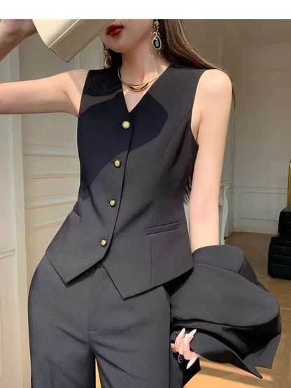 Women's Suits Vest 2026 New Spring Summer Temperament Slim Retro Thin Waistcoat Black Short Sleeveless Blazers Coat And Tops