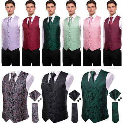 Men's Paisley Waistcoat Set – Single Breasted Vest with Matching Tie for Weddings and Formal Events