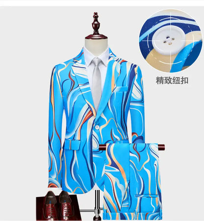 Men's Slim Fit Floral Two-Piece Suit – Smart Casual Wedding & Business Set