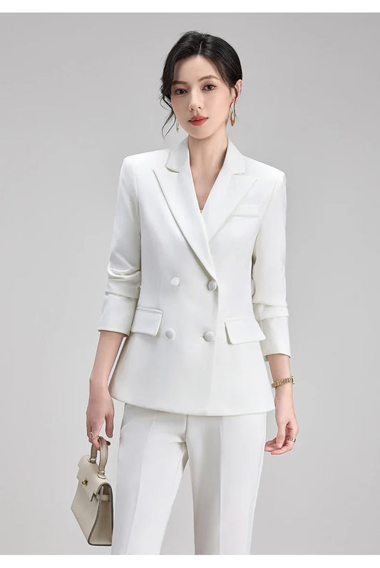 Elegant Chic Business Formal Blazer Suit Pants 2 Piece Matching Sets Women 2026 Autumn Office Lady Outfit Blue Work Wear