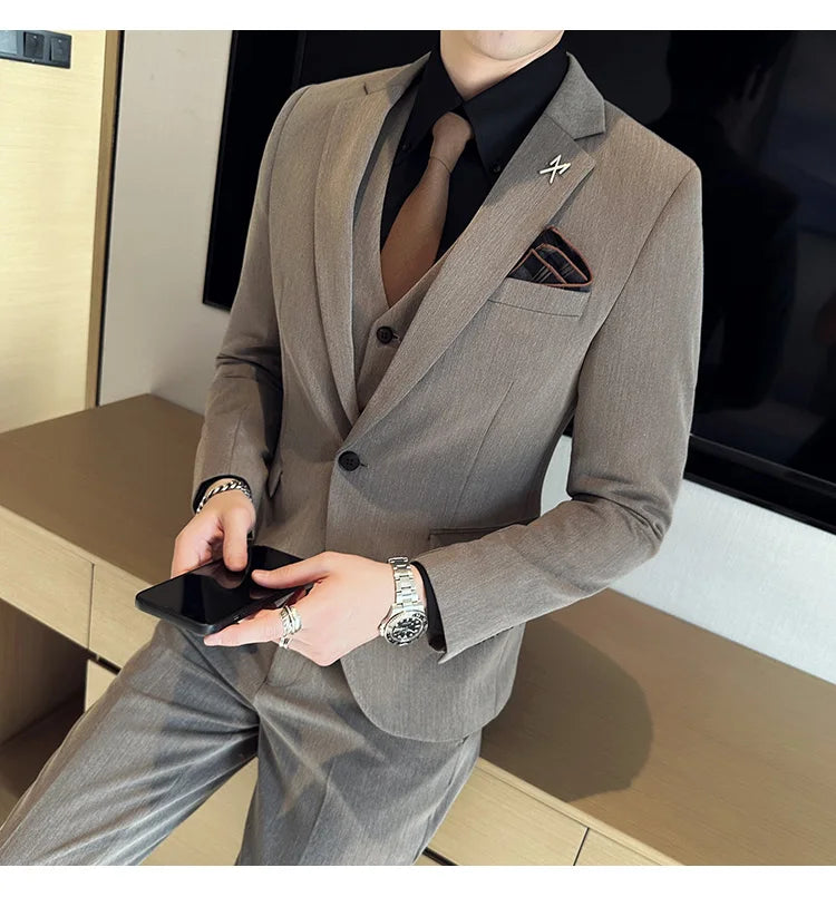 High-quality, fashionable, stylish and versatile British and Korean style slim-fit men's casual solid-color business suit three-