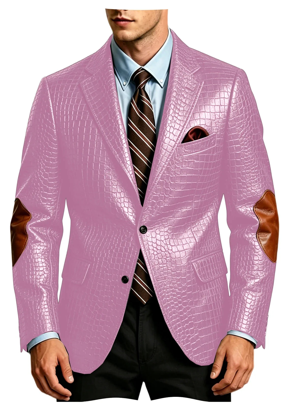 Men's Faux Leather Blazer  Crocodile Pattern Printed Sports Coat Jacket with Elbow Patch  For Party Prom Banquet Wedding Office