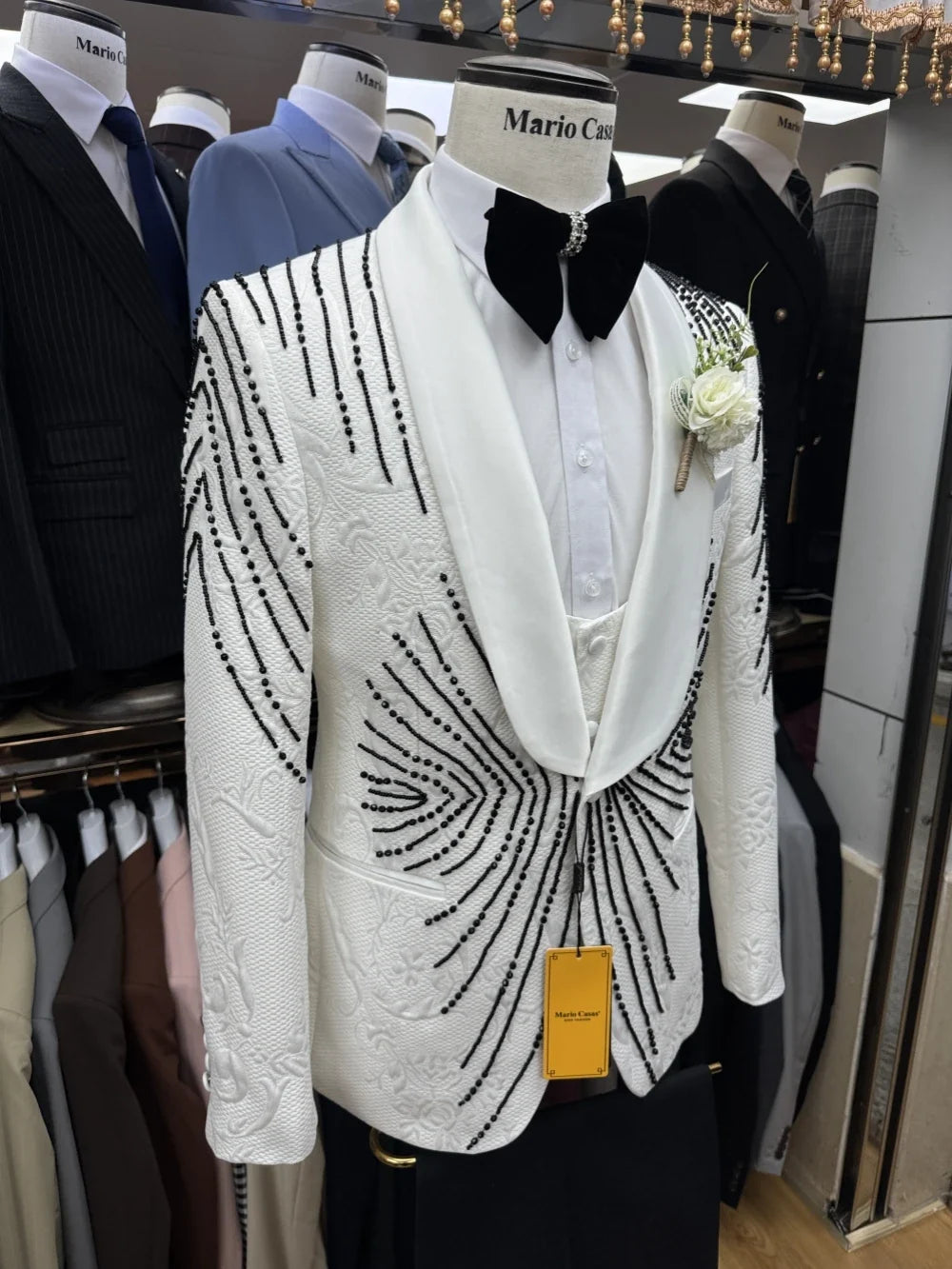 Newest Jacquard Beaded Single Breasted Tuxedo For Men Banquet Prom Wear Luxurious High Quality Men's Suits Wedding Groom Sets