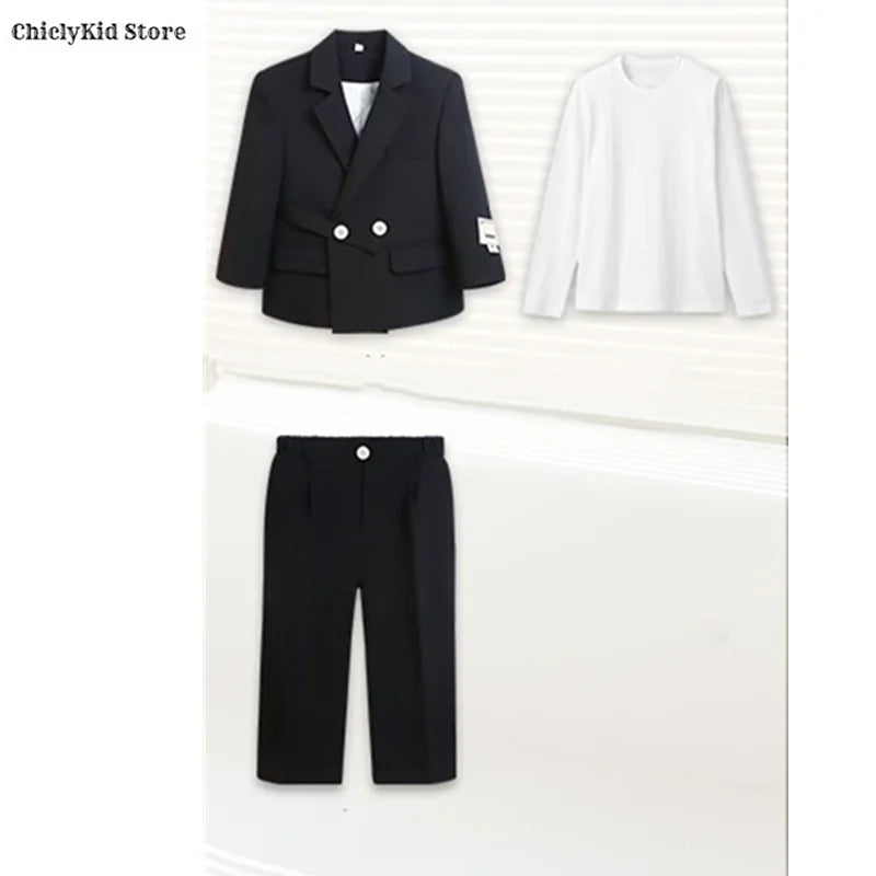 Boys Double Breasted Blazer Jack Vest Pants Children Suit Waistcoat Wedding Clothes Set Toddler Formal Dress Kids Tuxedos Outfit