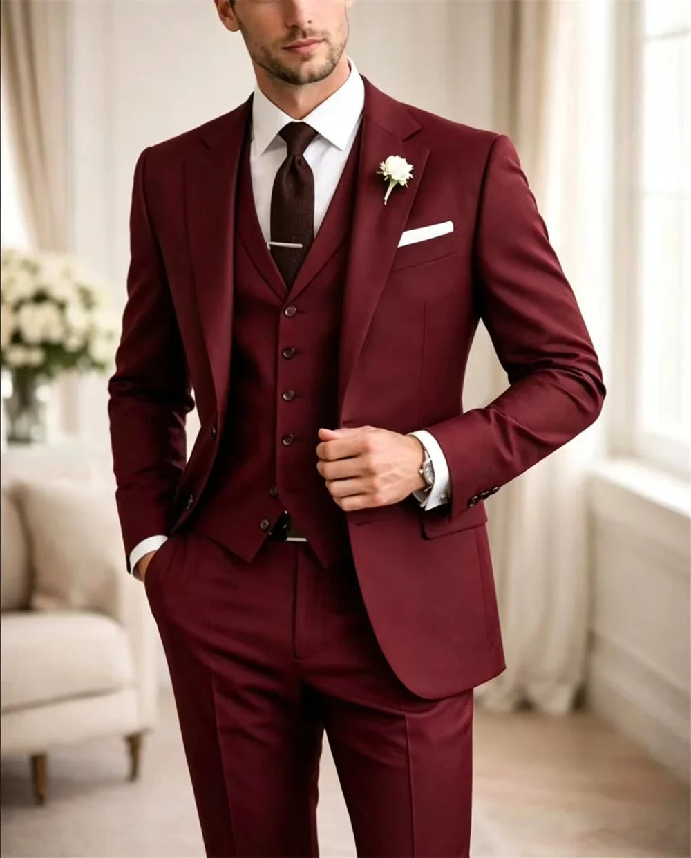 Tailor Made White  Men’s Suits 3 Pieces Elegant Business Outfit Prom Formal Wear Jacket+Vest+Pant