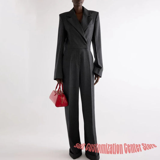 Grey Tailored Women's Jacket Pants Sets Hidden Breasted Notch Lapel Blazer Suit 2 Piece Modern Business Office Lady Outerwears