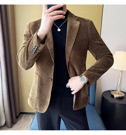 Autumn Winter New Chenille Velvet Suit Jacket Men's Casual Business Fashion Formal Party Coats  Tailcoat Men's Clothing 4XL-M