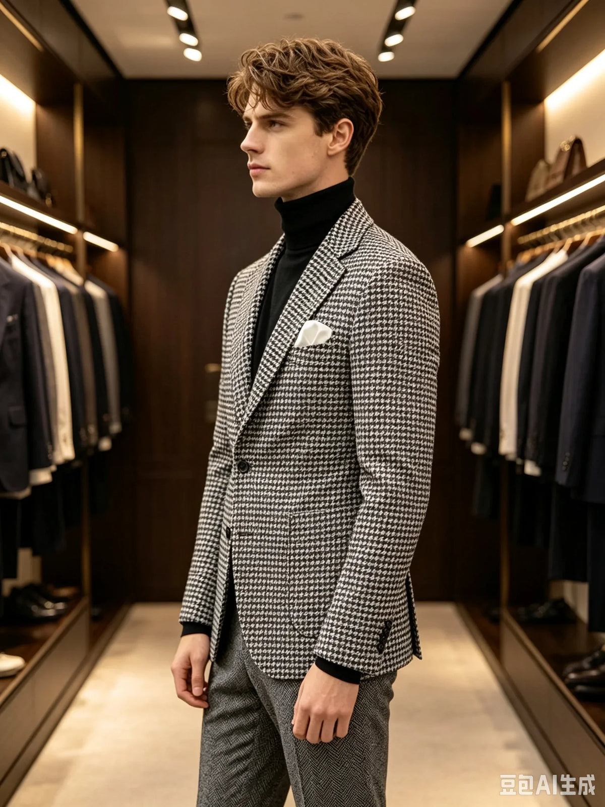 1 Piece Men's Houndstooth Suit Jacket Formal Two Buttons Notch Lapel Blazer for Party Prom Business Groom Tuxedos Only One Coat