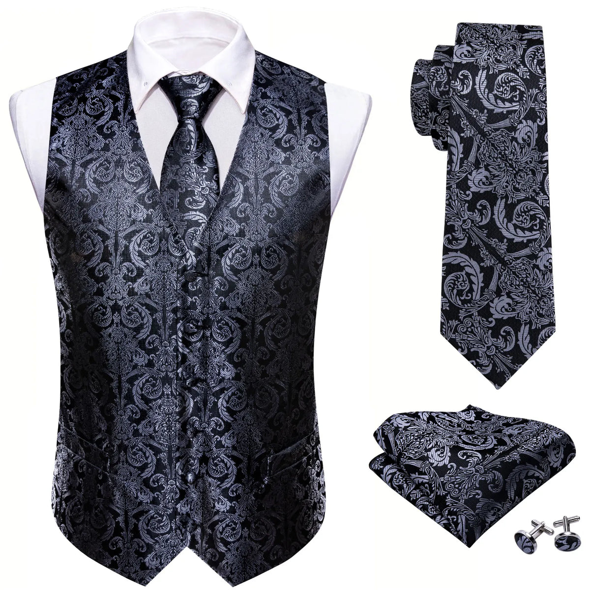 Men's Plaid & Paisley Vest with Pocket Square — Slim Fit Wedding Waistcoat for Men