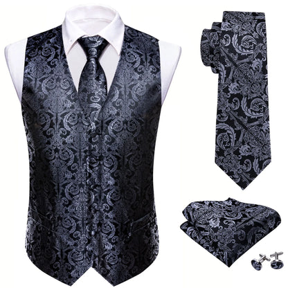 Men's Plaid & Paisley Vest with Pocket Square — Slim Fit Wedding Waistcoat for Men