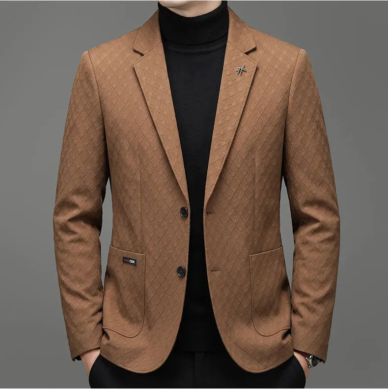 Men's Blazer Smart Casual Single-Breasted Suit Jacket for Business and Leisure – Brown, Khaki, Wine Red, Black